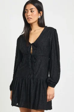 Robe Smock à Motifs Floraux Dévorés avec Nœud Devant