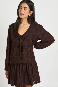 Robe Smock à Motifs Floraux Dévorés avec Liens Devant