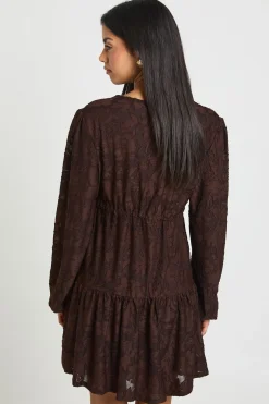 Robe Smock à Motifs Floraux Dévorés avec Liens Devant