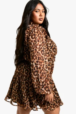 Robe smock à nouer à l'avant motif léopard