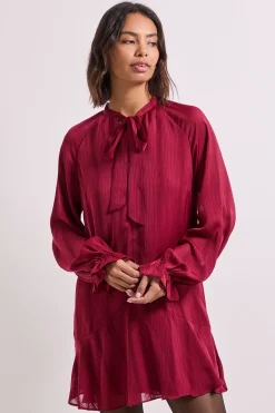 Dorothy Perkins Robe Smock Étagée en Satin Dévoré avec Col Noué<Femme Robes Mi-Longues|Satin Et Dentelle