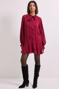 Dorothy Perkins Robe Smock Étagée en Satin Dévoré avec Col Noué<Femme Robes Mi-Longues|Satin Et Dentelle