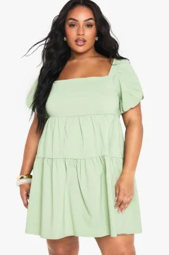 boohoo Robe smock étagée à manches bouffantes extrêmes<Femme Robes Courtes|Robes