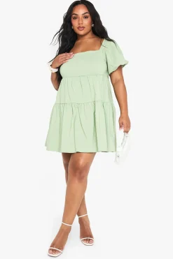 boohoo Robe smock étagée à manches bouffantes extrêmes<Femme Robes Courtes|Robes