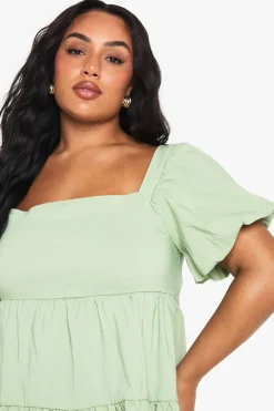 boohoo Robe smock étagée à manches bouffantes extrêmes<Femme Robes Courtes|Robes