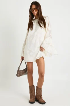 boohoo Robe Smock À Volants Motif Floral Dévoré<Femme Robes Courtes|Robes À Manches Longues