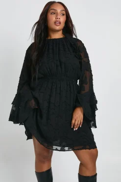 Robe Smock À Volants Motif Floral Dévoré Grande Taille