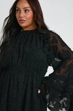 Robe Smock À Volants Motif Floral Dévoré Grande Taille