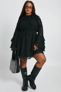 Robe Smock À Volants Motif Floral Dévoré Grande Taille