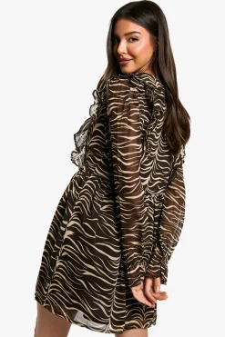 Robe smock à volants motif zèbre