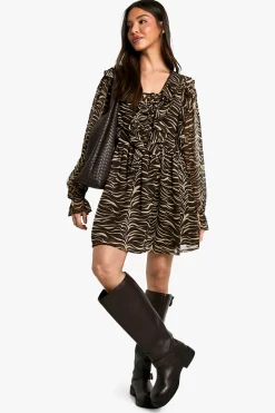 Robe smock à volants motif zèbre