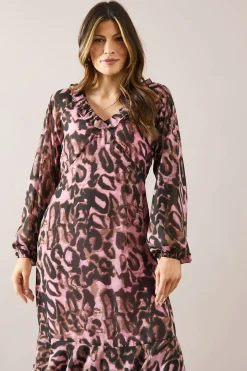 Robe Smock à Volants Étagés Motif Animal