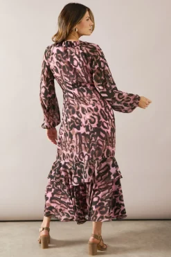 Robe Smock à Volants Étagés Motif Animal