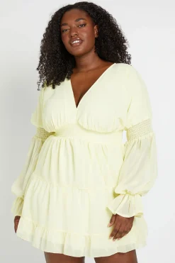 Robe Smock Volumineuse Grande Taille À Encolure En V Et Manches Bouffantes