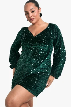 boohoo Robe Swing en velours à sequins Plus<Femme Robes Patineuses|Robes