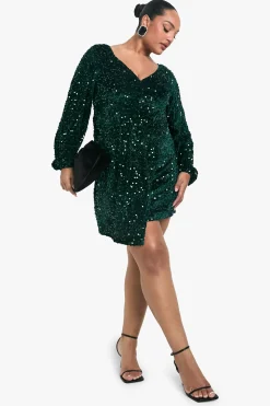 boohoo Robe Swing en velours à sequins Plus<Femme Robes Patineuses|Robes