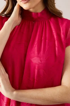 Robe Swing Mi-Longue à Ourlet Tombant en Jacquard Fleuri