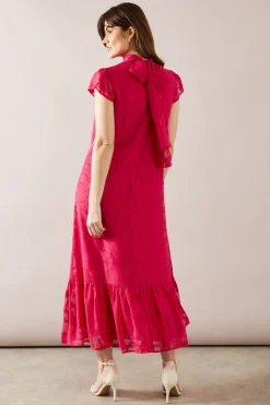 Robe Swing Mi-Longue à Ourlet Tombant en Jacquard Fleuri