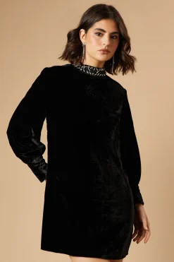 Robe Swing Occasion en Velours Ornée à Texture Dobby