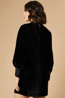 Robe Swing Occasion en Velours Ornée à Texture Dobby