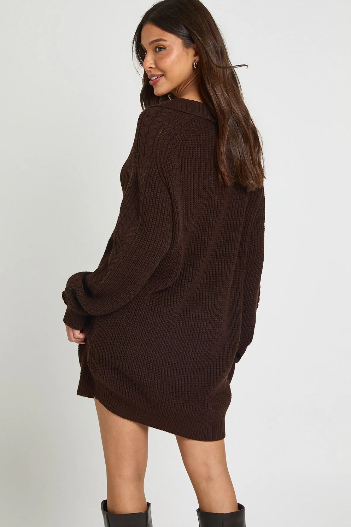 boohoo Robe Synthétiquell Col Chemise Encolure En V Maille Épaisse<Femme Robes À Manches Longues|Robes
