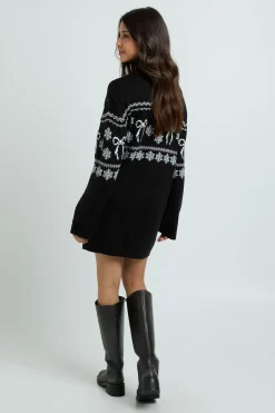 boohoo Robe Synthétiquell Col Roulé De Noël À Motif Jacquard Et Nœuds<Femme Toutes Les Robes|Robes À Manches Longues