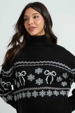 boohoo Robe Synthétiquell Col Roulé De Noël À Motif Jacquard Et Nœuds<Femme Toutes Les Robes|Robes À Manches Longues