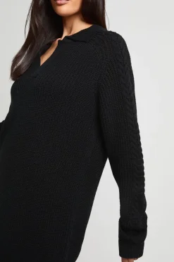 boohoo Robe Synthétiquell Col V À Col Montant En Maille Épaisse<Femme Robes À Manches Longues|Robes