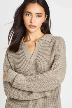 Robe Synthétiquell Col V À Maille Épaisse Avec Col Chemise