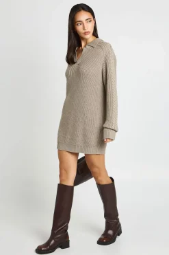 Robe Synthétiquell Col V À Maille Épaisse Avec Col Chemise