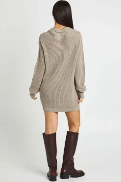 Robe Synthétiquell Col V À Maille Épaisse Avec Col Chemise