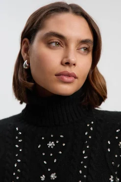 Robe synthétiquell Courte en Maille Torsadée Ornée de Mélange de Laine