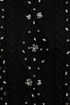 Robe synthétiquell Courte en Maille Torsadée Ornée de Mélange de Laine