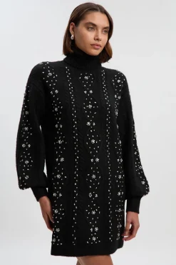 Robe synthétiquell Courte en Maille Torsadée Ornée de Mélange de Laine