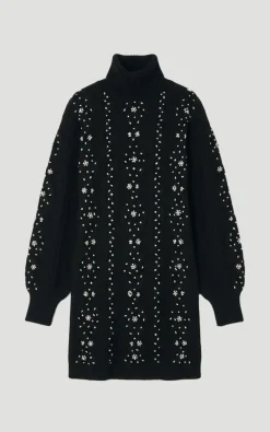 Robe synthétiquell Courte en Maille Torsadée Ornée de Mélange de Laine