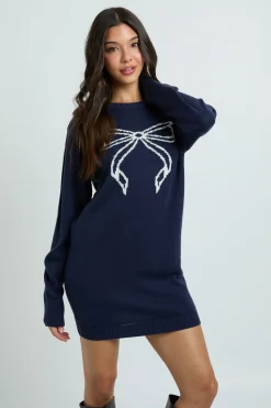 Robe Synthétiquell De Noël À Imprimé Nœud