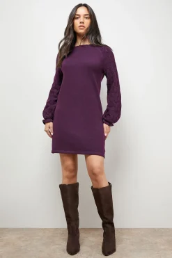 Robe synthétiquell à Détails Manches et Encolure Oblique