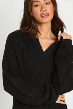 Robe Synthétiquell Longue En Maille Épaisse Col Chemise Et Encolure En V