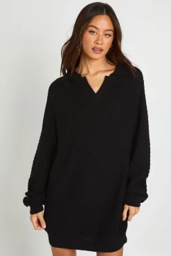 Robe Synthétiquell Longue En Maille Épaisse Col Chemise Et Encolure En V