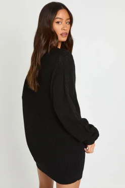 Robe Synthétiquell Longue En Maille Épaisse Col Chemise Et Encolure En V