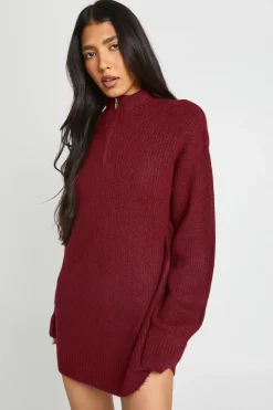 Robe Synthétiquell Longue Oversize En Maille Douce Avec Col Zippé