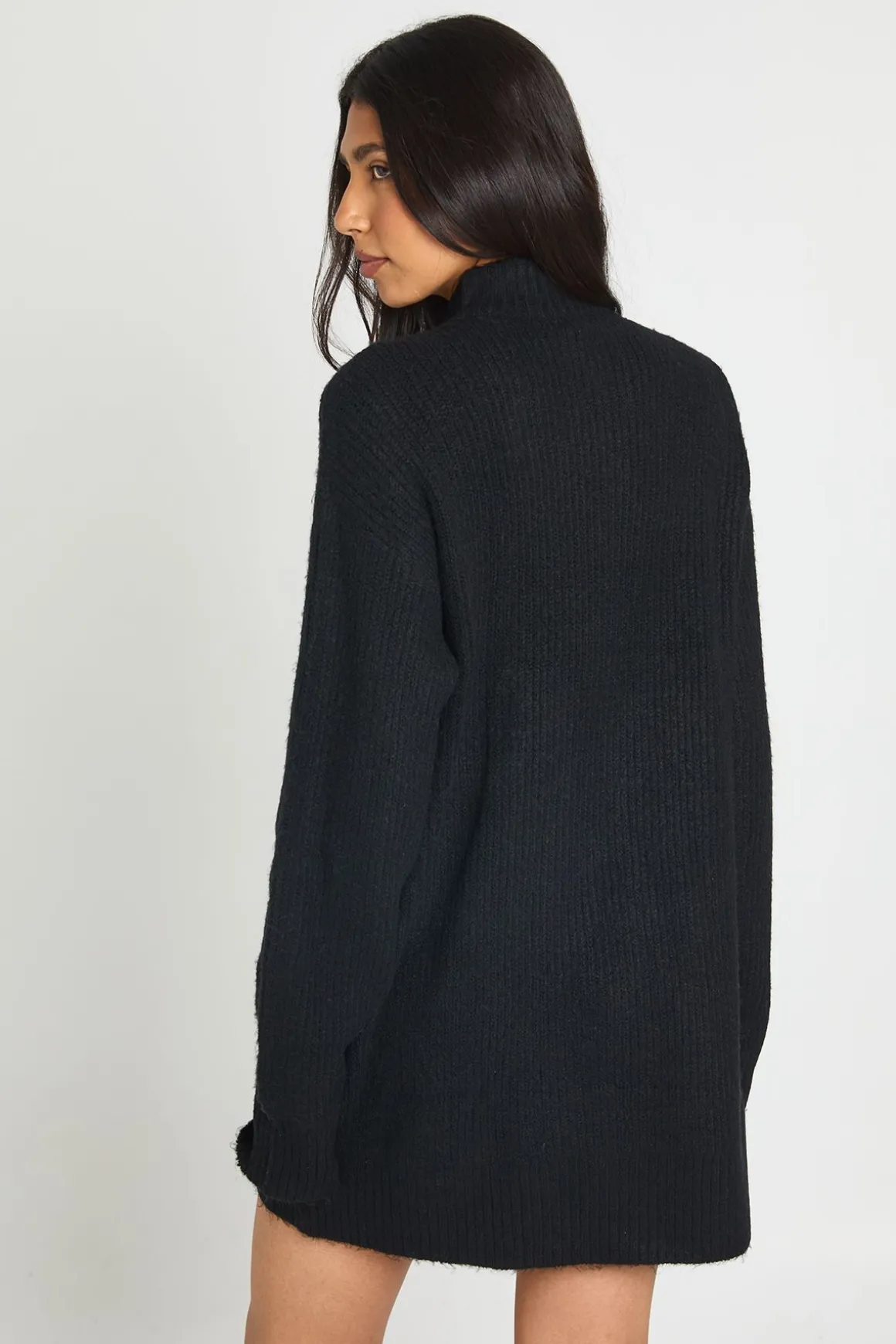 Robe Synthétiquell Longue Oversize En Maille Douce Avec Col Zippé