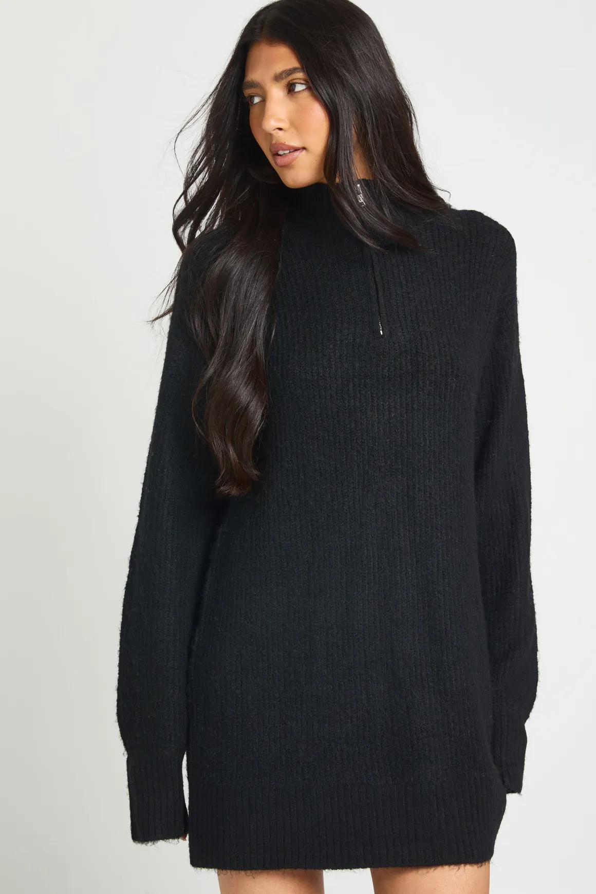 Robe Synthétiquell Longue Oversize En Maille Douce Avec Col Zippé