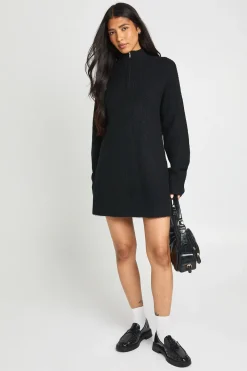 Robe Synthétiquell Longue Oversize En Maille Douce Avec Col Zippé