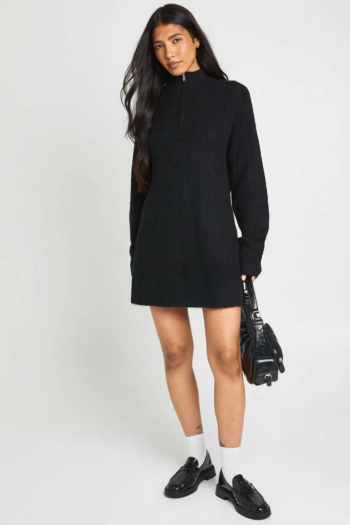 Robe Synthétiquell Longue Oversize En Maille Douce Avec Col Zippé