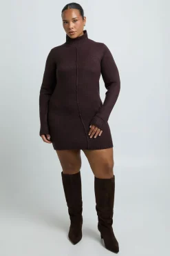 Robe Synthétiquell Mini Col Montant Avec Détail De Couture Grande Taille