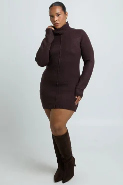 Robe Synthétiquell Mini Col Montant Avec Détail De Couture Grande Taille