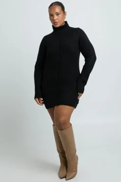 boohoo Robe Synthétiquell Mini Grande Taille En Maille À Col Montant Avec Détail De Couture<Femme Robes À Manches Longues|Robes