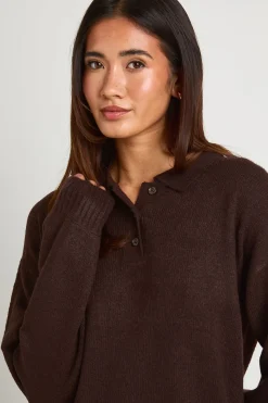 Robe Synthétiquell Mini Surdimensionnée En Maille Avec Col Polo Et Boutons