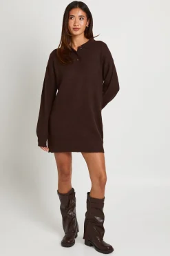 Robe Synthétiquell Mini Surdimensionnée En Maille Avec Col Polo Et Boutons